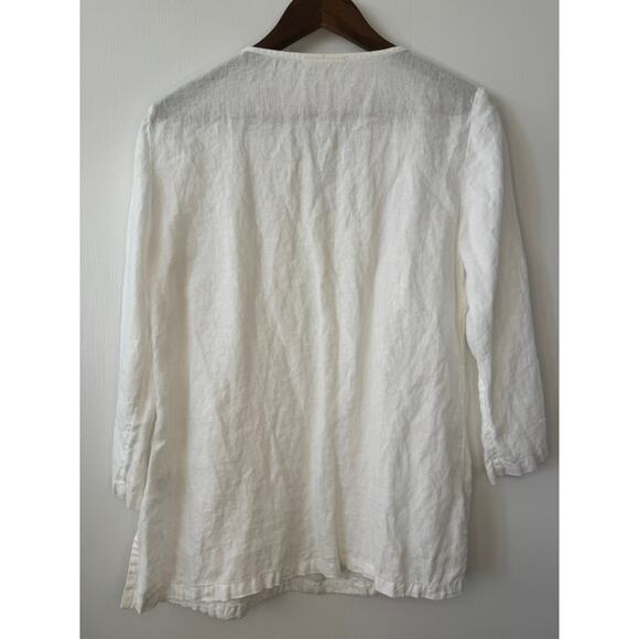 Charter Club White 3/4 Sleeve 100% Linen Embroidered Tunic Top Size Small - Picture 7 of 11